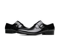 LMUIPMAA Mocassins pour Homme en Cuir PU, Chaussures Plates de Affaires de mariées Monk Chaussures Habillées,Noir,45 EU