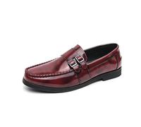 LMUIPMAA Mocassins pour Hommes en Cuir Verni À Enfiler avec Double Boucle, Mocassins De Conduite Décontractés, Chaussures Bateau Habillées,Rouge,38 EU