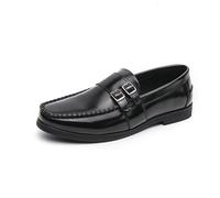 LMUIPMAA Mocassins pour Hommes en Cuir Verni À Enfiler avec Double Boucle, Mocassins De Conduite Décontractés, Chaussures Bateau Habillées,Noir,43 EU