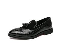 LMUIPMAA Mocassins pour Hommes Glands en Faux Cuir - Chaussures Décontractées À Enfiler,Noir,38 EU
