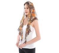 LMVERNA Châle triangulaire en dentelle à fleurs colorées Voile Mantilla léger Foulard à glands tendance floral Châles et écharpes pour femmes (Fleur-Café)