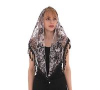 LMVERNA Voile infini en dentelle Mantilla Tête d'église catholique couvrant la messe latine, Fleur-gris, Medium
