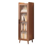 LMXRYPD Bibliothèque à 5 Niveaux, Vitrine Indépendante à Porte Unique, Étagère en Bambou Autoportante pour Chambre, Salon, Entrée, Bureau à Domicile