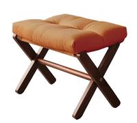 LMXRYPD Petit Pouf Pliable, Repose-Pieds avec Pieds en Bois en X et Coussin Épais en Mousse, Tabouret Pliable pour Chambre, Salon et Coiffeuse(Orange)