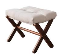 LMXRYPD Petit Pouf Pliable, Repose-Pieds avec Pieds en Bois en X et Coussin Épais en Mousse, Tabouret Pliable pour Chambre, Salon et Coiffeuse(White)