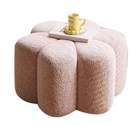 LMXRYPD Pouf Ottoman en Sherpa, Petit Tabouret de Coiffeuse avec Cadre en Bois Massif, Repose-Pieds Décor Fleur pour Chambre, Entrée et Salon(Pink)