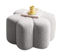 LMXRYPD Pouf Ottoman en Sherpa, Petit Tabouret de Coiffeuse avec Cadre en Bois Massif, Repose-Pieds Décor Fleur pour Chambre, Entrée et Salon(Gray)