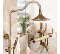 LMXRYPD Système de Douche en Laiton Antique, Système de Douche à 3 Fonctions avec Tuyau Apparent, Douchette Supérieure de 21 cm, Douchette à Main et Robinet Rotatif(A6)