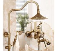 LMXRYPD Système de Douche en Laiton Antique, Système de Douche à 3 Fonctions avec Tuyau Apparent, Douchette Supérieure de 21 cm, Douchette à Main et Robinet Rotatif(A3)