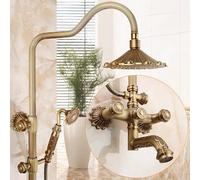 LMXRYPD Système de Douche en Laiton Antique, Système de Douche à 3 Fonctions avec Tuyau Apparent, Douchette Supérieure de 21 cm, Douchette à Main et Robinet Rotatif(A2)