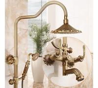 LMXRYPD Système de Douche en Laiton Antique, Système de Douche à 3 Fonctions avec Tuyau Apparent, Douchette Supérieure de 21 cm, Douchette à Main et Robinet Rotatif(A1)