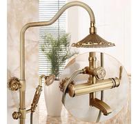 LMXRYPD Système de Douche en Laiton Antique, Système de Douche à 3 Fonctions avec Tuyau Apparent, Douchette Supérieure de 21 cm, Douchette à Main et Robinet Rotatif(A5)