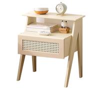 LMXRYPD Table de Chevet Moderne en Bambou avec Tiroir et éTagère Ouverte, Table d'Appoint pour Salon, Chambre et Petit Espace(White)