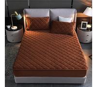 LMXSHJI Drap-Housse Couche matelassée Tissu Velours Cristal Housse protège-Matelas antidérapant Fixation par Bande élastique Seul Double (Couleur : Brun, Taille : 35"x74.8"+4"/90x190cm+10cm)