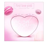 Lmy0624 Réveil Multifonctions en Forme De Coeur LED Miroir en Verre Haut-Parleur Bluetooth Double Affichage Numérique Radio-Réveil