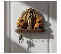 Lmyaicp Porte-clés mural Notre-Dame de Guadalupe, représentation plate 2D de la Vierge Marie, style champêtre, avec 4 crochets métalliques, porte-clés en bois pour entrée et décoration intérieure (1)