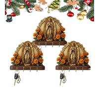 Lmyaicp Porte-clés mural Notre-Dame de Guadalupe, représentation plate 2D de la Vierge Marie, style champêtre, avec 4 crochets métalliques, porte-clés en bois pour entrée et décoration intérieure (3)