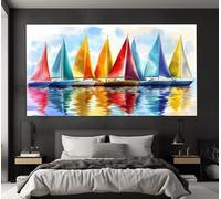 LMYCHENG Affiche de voiliers colorés, peinture sur toile style aquarelle, décoration murale sur le thème de la voile, pour le salon (60 x 120 cm/sans cadre)