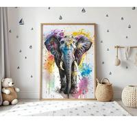 LMYCHENG Affiche sur toile représentant un éléphant d'Afrique, images d'éléphants de la jungle, décoration murale pour chambre d'enfant, peinture animalière à l'aquarelle (50 x 70 cm/sans cadre)