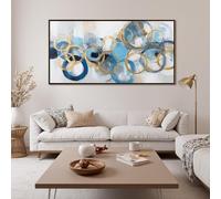 LMYCHENG Affiches élégantes bleues et dorées, peinture abstraite moderne en forme de cercle pour décoration intérieure nordique, grande fresque murale texturée pour bureau (65 x 130 cm/sans cadre)