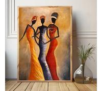 LMYCHENG Art mural représentant des femmes africaines, trio abstrait sur toile, affiches et impressions tribales vibrantes, pour décoration murale (60 x 80 cm, sans cadre)