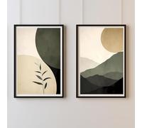LMYCHENG Ensemble de 2 tableaux muraux scandinaves, grandes impressions abstraites, formes beiges et noires, affiches et impressions, décoration d'intérieur, cadre 40 x 60 cm x 2