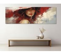 LMYCHENG Femme au chapeau rouge, peinture sur toile expressionniste, grande œuvre d'art abstraite murale, affiche et impression de portrait de femme, image aux lèvres rouges (65 x 195 cm/sans cadre)