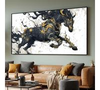 LMYCHENG Impression sur toile abstraite représentant un cheval noir, tableau décoratif représentant un étalon doré, œuvre d'art équestre moderne sur toile (70 x 130 cm/sans cadre)