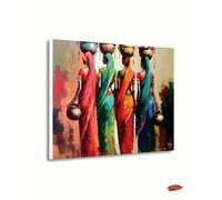 LMYCHENG Impression sur toile horizontale représentant une femme indienne, peinture à l'huile colorée représentant un sari, vie de village, décoration murale rustique, 60 x 80 cm, sans cadre