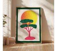 LMYCHENG Impression sur toile représentant un acacia au coucher du soleil, affiche d'art texturé pointillé style milieu du siècle, tableau d'art mural paysage de savane (20x30cm/sans cadre)