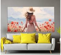 LMYCHENG Impression sur toile représentant une fille dans un champ, style vintage, affiche florale esthétique, tableau d'art romantique, décoration murale pour la maison (70 x 140 cm, sans cadre)