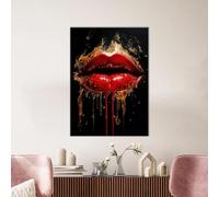 LMYCHENG Peinture à l'huile abstraite sur toile représentant des lèvres rouges, poster et impression de portrait de lèvres rouges, pour la décoration murale du salon (30x40cm/cadre intérieur)