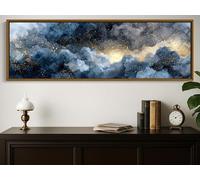LMYCHENG Peinture à l'huile sur toile bleu nuit et or, impression abstraite sur toile, œuvre d'art murale panoramique de luxe pour la décoration du salon (45 x 135 cm/sans cadre)
