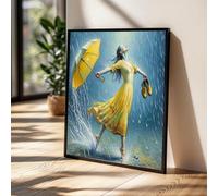 LMYCHENG Peinture sur toile « Danse sous la pluie », art de la robe jaune, images murales de parapluie, affiches et impressions de scène de pluie joyeuse, décoration (40 x 40 cm, sans cadre)