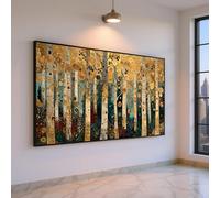 LMYCHENG Tableau abstrait de forêt de bouleaux, art mural arbre doré, impressions sur toile nature modernes, décoration intérieure de luxe, prêt à accrocher (45 x 80 cm/cadre intérieur)