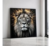 LMYCHENG Tableau abstrait de lion, Décoration murale effet doré, Affiches d'animaux sauvages, Toile représentant un visage d'animal, Décoration intérieure moderne (40x40cm/Sans cadre)