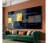 LMYCHENG Tableau abstrait géométrique, carré or et bleu marine, impression sur toile minimaliste pour salon ou chambre (45 x 80 cm/cadre intérieur)