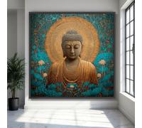 LMYCHENG Tableau abstrait sur toile représentant un Bouddha doré, décoration murale sur le thème de la méditation du lotus, œuvre d'art spirituelle et apaisante (40 x 40 cm/cadre intérieur)