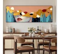 LMYCHENG Tableau abstrait sur toile représentant un visage de femme, imprimé texturé or et turquoise, décoration murale pour chambre (70 x 210 cm/sans cadre)