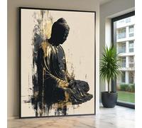 LMYCHENG Tableau abstrait sur toile représentant une statue de Bouddha, impressions d'art or et noir, décoration murale spirituelle, affiches de méditation zen (50x70cm/cadre intérieur)