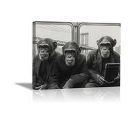 LMYCHENG Tableau de singe noir et blanc, affiche animalière vintage, grand tableau contemporain pour décoration murale de salon ou de chambre (50 x 75 cm, sans cadre)