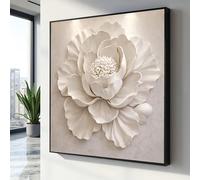 LMYCHENG Tableau élégant sur toile à motif floral blanc, art mural abstrait, toile texturée, décoration prête à accrocher (70 x 70 cm/sans cadre)