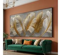 LMYCHENG Tableau élégant sur toile à motifs de feuilles dorées et blanches, affiche botanique de luxe, décoration nature (35 x 60 cm/cadre intérieur)