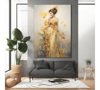 LMYCHENG Tableau moderne sur toile représentant une femme, affiche imprimée sur toile avec une tête de fleur, peinture florale, décoration murale pour chambre à coucher (50 x 70 cm/cadre intérieur)