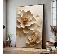 LMYCHENG Tableau mural élégant à motif floral doré, impression sur toile de fleurs, affiche botanique de luxe, décoration murale pour salon (40 x 60 cm/cadre intérieur)