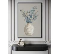 LMYCHENG Tableau mural floral bleu, nature morte botanique avec vase, impression sur toile, décoration de salle à manger, œuvre d'art élégante et moderne de style ferme (50x70cm/sans cadre)