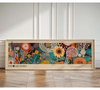 LMYCHENG Tableau panoramique de Yayoi Kusama : Grande affiche Japandi à accrocher au-dessus d’un canapé ou d’un lit, peinture sur toile de fleurs (45 x 135 cm/cadre intérieur)