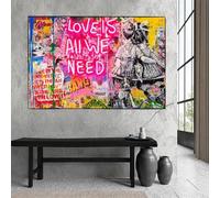 LMYCHENG Tableau sur toile de style graffiti de Banksy : L’amour est tout ce dont nous avons besoin, affiches et impressions de style urbain pour le salon, décoration murale (80 x 120 cm/sans cadre)
