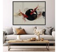 LMYCHENG Tableau sur toile imprimé de carpes koï rouges, images abstraites de poissons, décoration murale zen pour salon, peinture à l'huile minimaliste (80 x 120 cm/sans cadre)