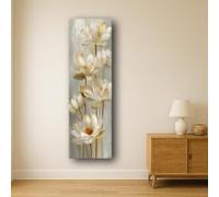 LMYCHENG Tableau sur toile Lotus Blanc Or, Tableau floral vertical, Impression botanique pour la décoration de la chambre ou du salon (45x135cm/Sans cadre)